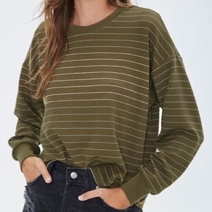 Forever 21 Olive Green Pinstriped Drop-Sleeve Top